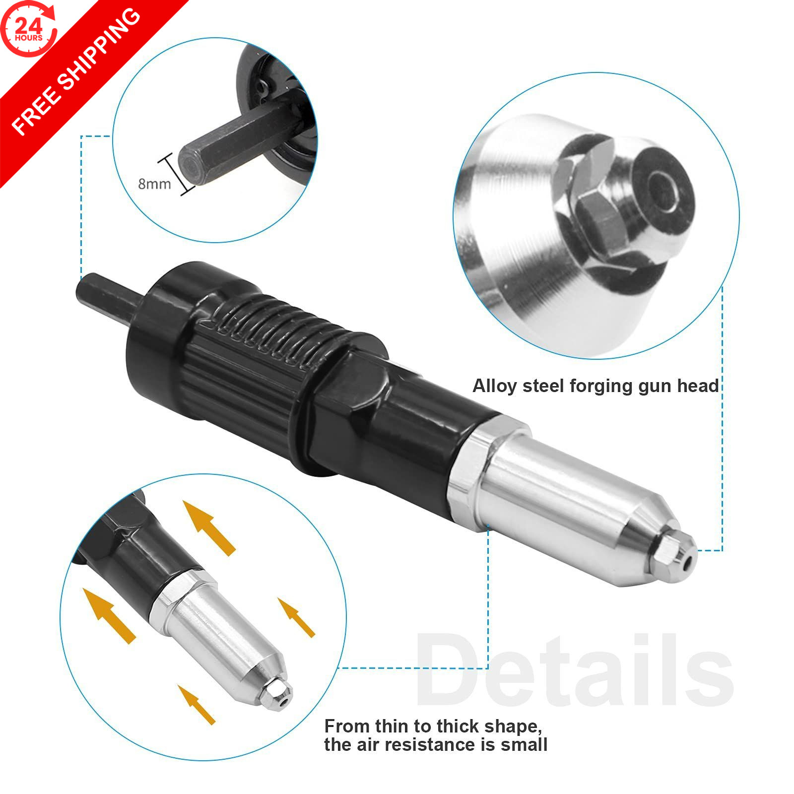 Vkinman Pop Rivet Gun Adapter Kit, Professional normal, Black