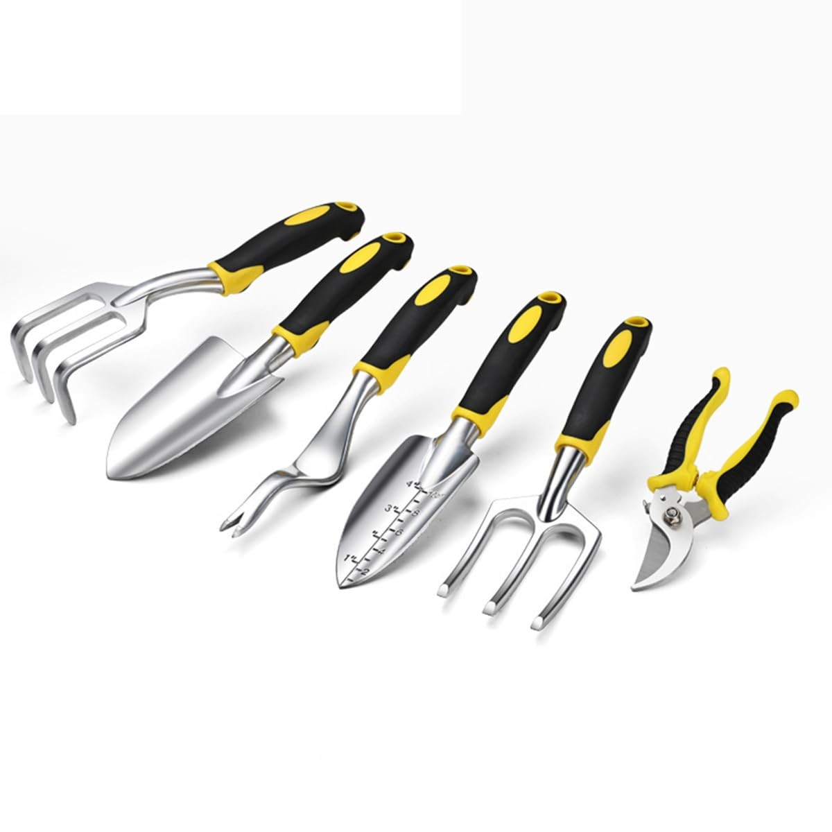 6Pcs Garden Tool Set, Includes Shovel, Transplant Trowel Yellow, Black