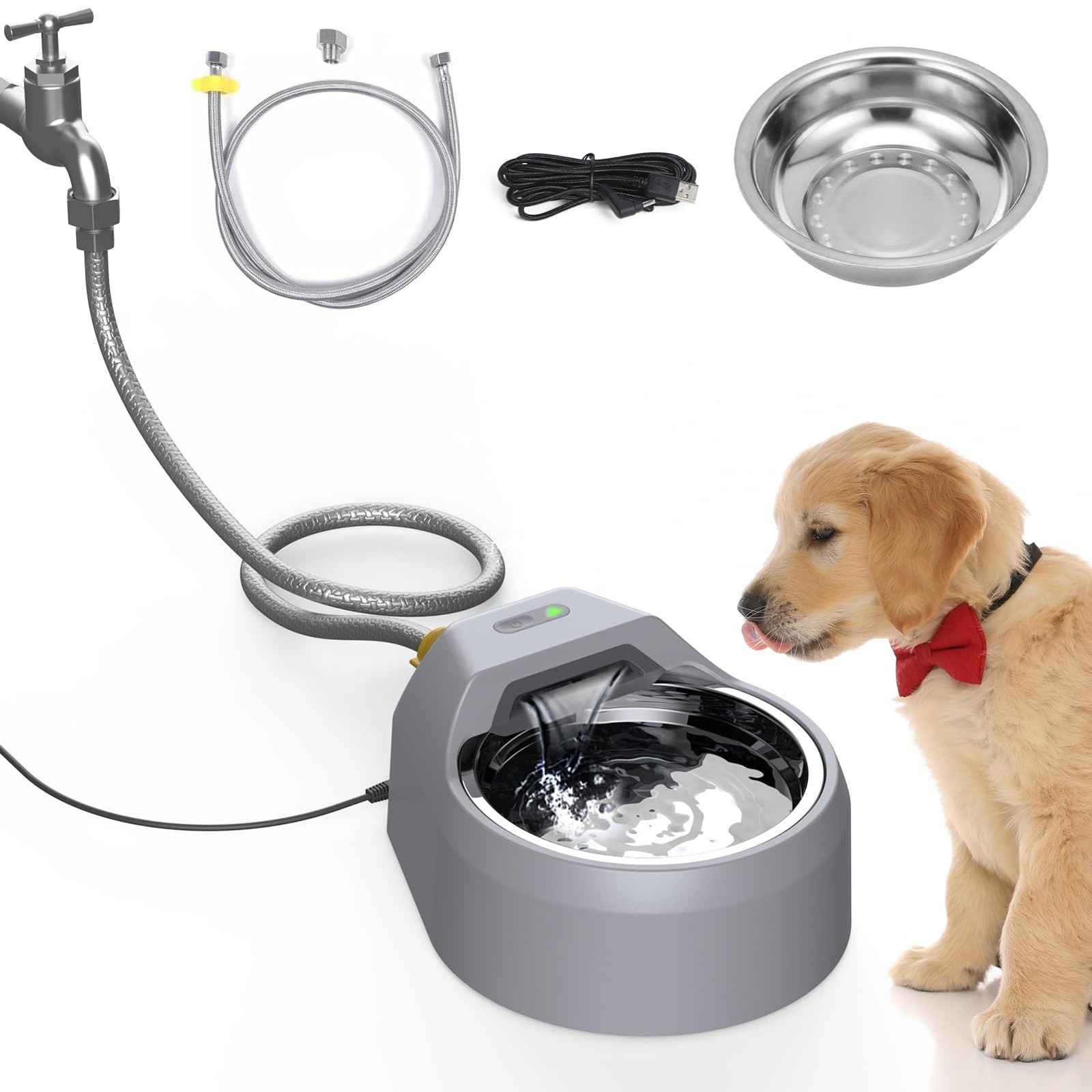 Dog Water Fountain Auto Filling Dog Water Dispenser Connect Water Supply, USB...