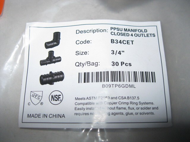 30 PCS Pex B Poly Crimp Ring Fittings 3/4" Combo: Elbow Coupler Tee (10/Ea)