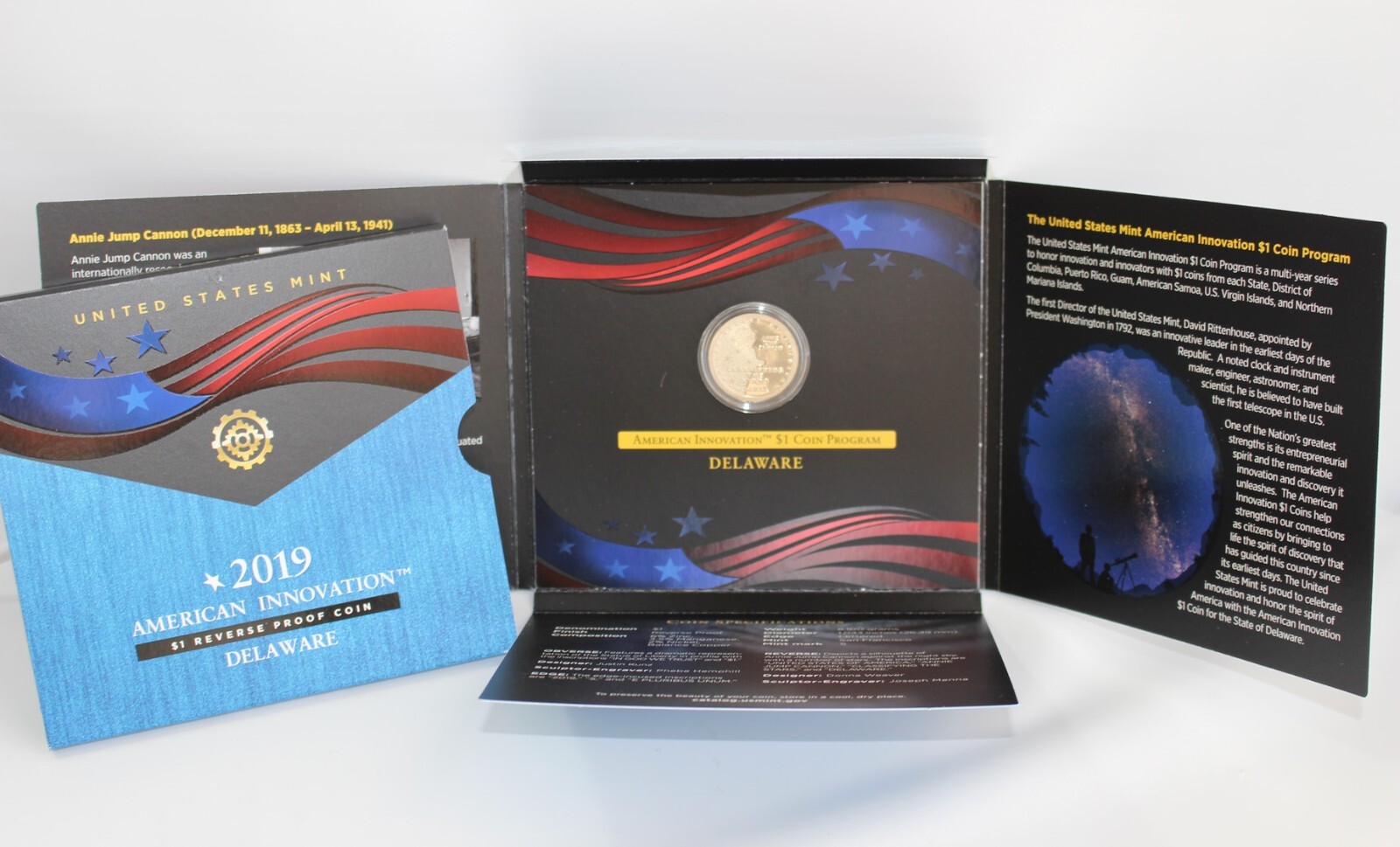 2019 S US Mint AMERICAN INNOVATION $1 Coin REVERSE Proof DELAWARE OGP Box & COA