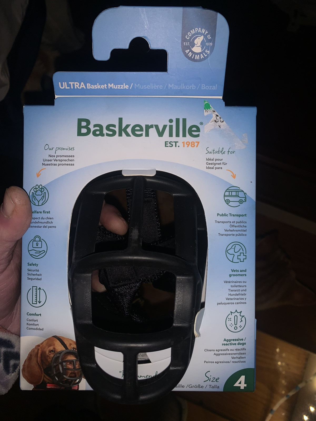 Baskerville Ultra Dog Adjustable Basket Padded Training Muzzle Size 4 Black-NEW!