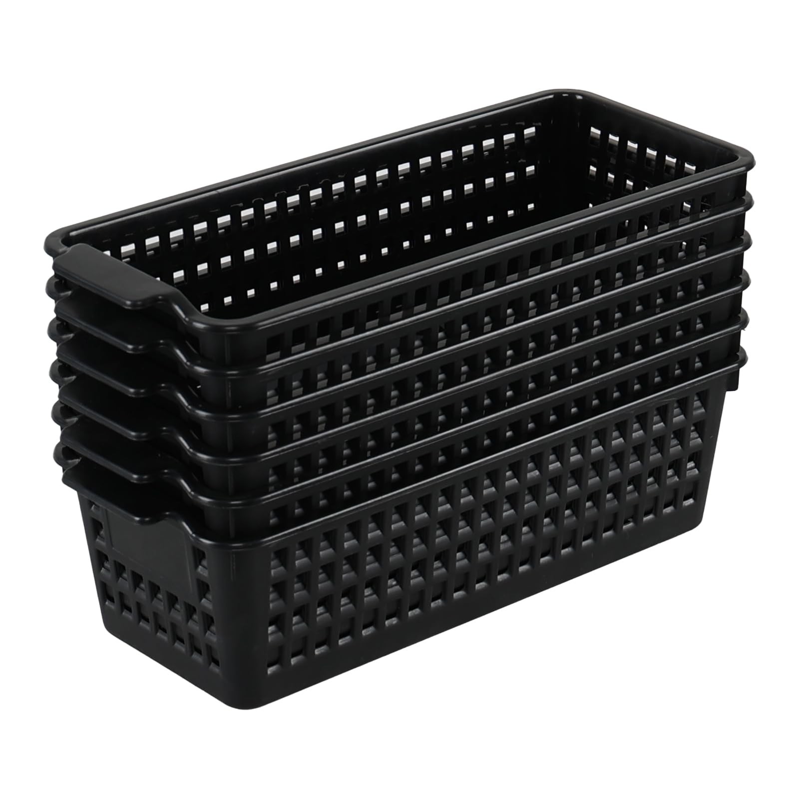 6 Pack Small Desktop Storage Baskets, Black Slim Plastic Storage Baskets