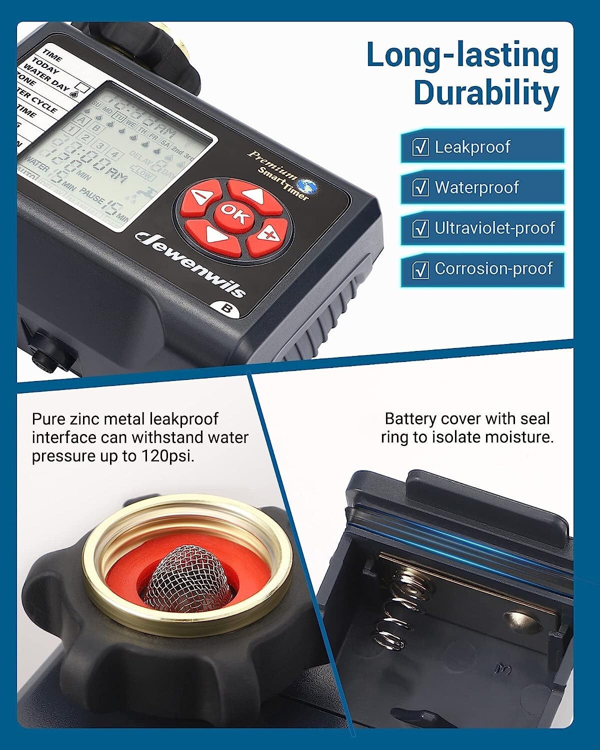 DEWENWILS Sprinkler Timer 2 Zone, Water Timer for Garden Hose, Programmable Hose