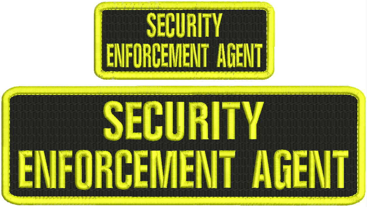 SECURITY ENFORCEMENT AGENT embroidery patches 3x10 and 2x4 hook on back yellow