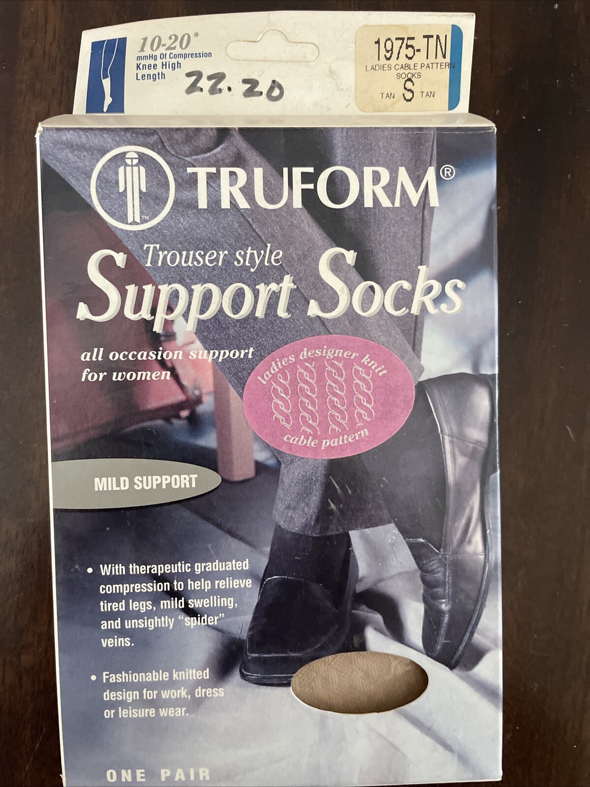 Truform 1975 Trouser Style Ladies’ Support Socks Tan Small 10-20 mmHg