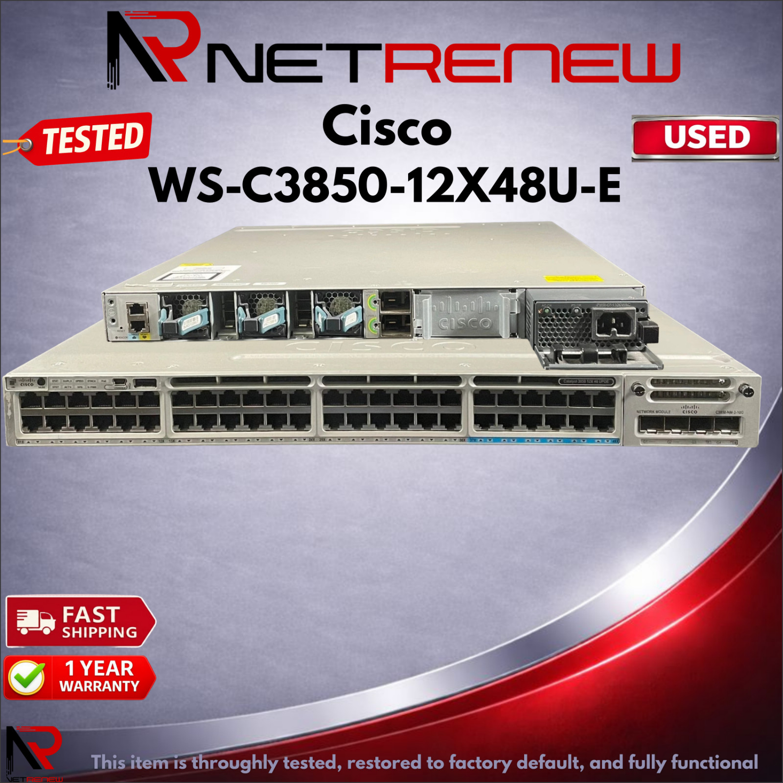 Cisco WS-C3850-12X48U-E Catalyst 3850 48 Port  PoE Switch w/C3850-NM-2-10G