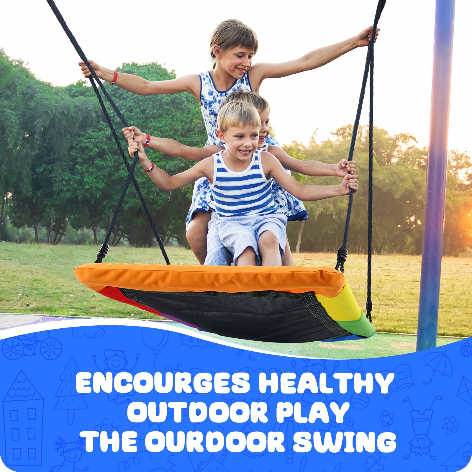 60" Giant 700lbs Rectangular Tree Swing for Kids and Adults + 2 Hanging Straps