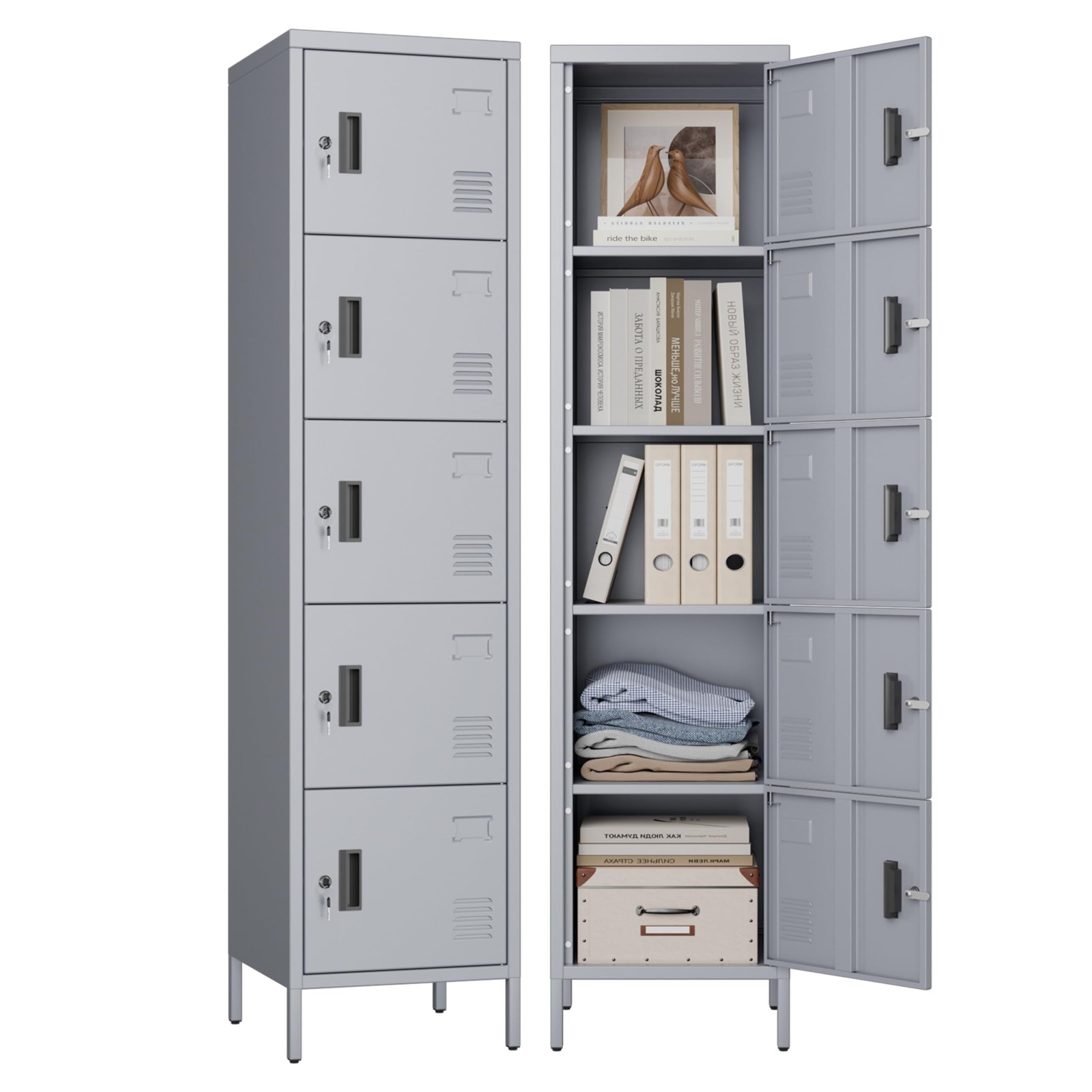 Aobabo 5 Doors Metal Lockers For Employees School Office Gym Home Storage