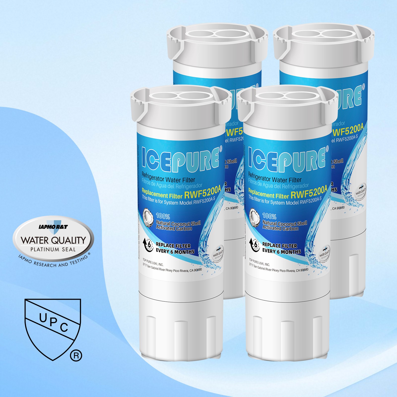 Compatible With GE XWF GNE21 GNE25 GNE27 GWE19 Water Filter 4 PACK ICEPURE