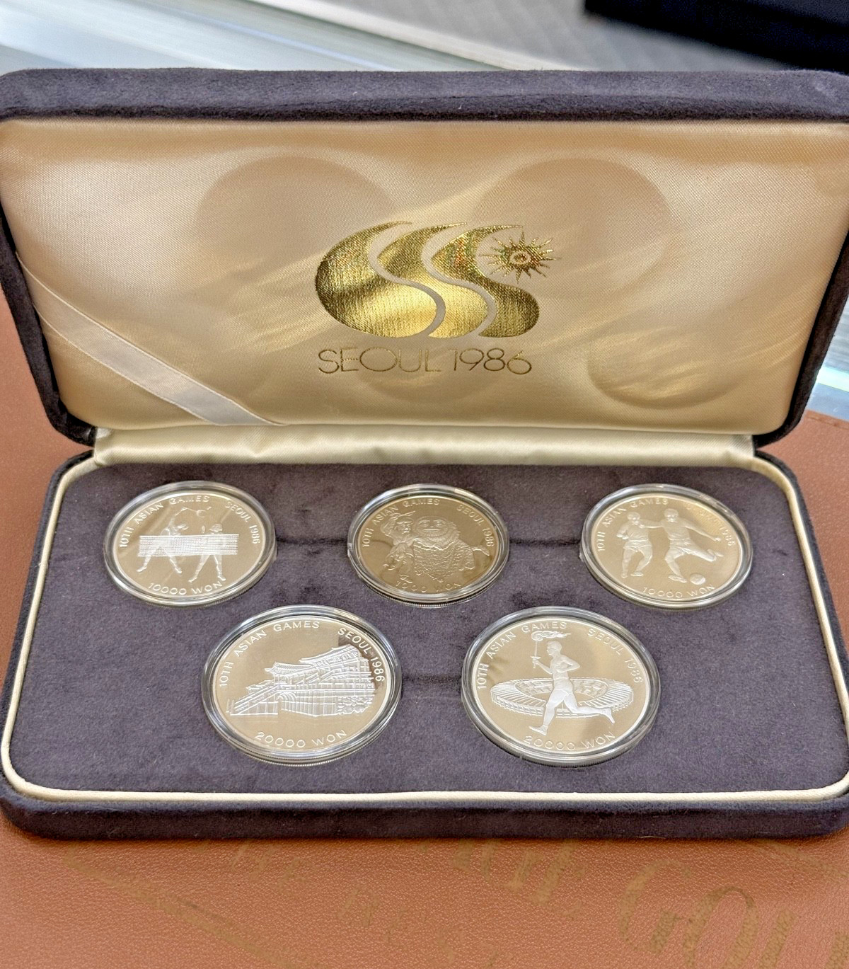 1986 Seoul 10th Asian Games 5 Coin Proof Set Korea 20000 10000 1000 Won Silver