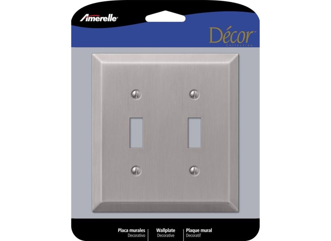 Wallplate, 4-15/16 in L, 4-9/16 in W, 2 -Gang, Steel, Brushed Nickel