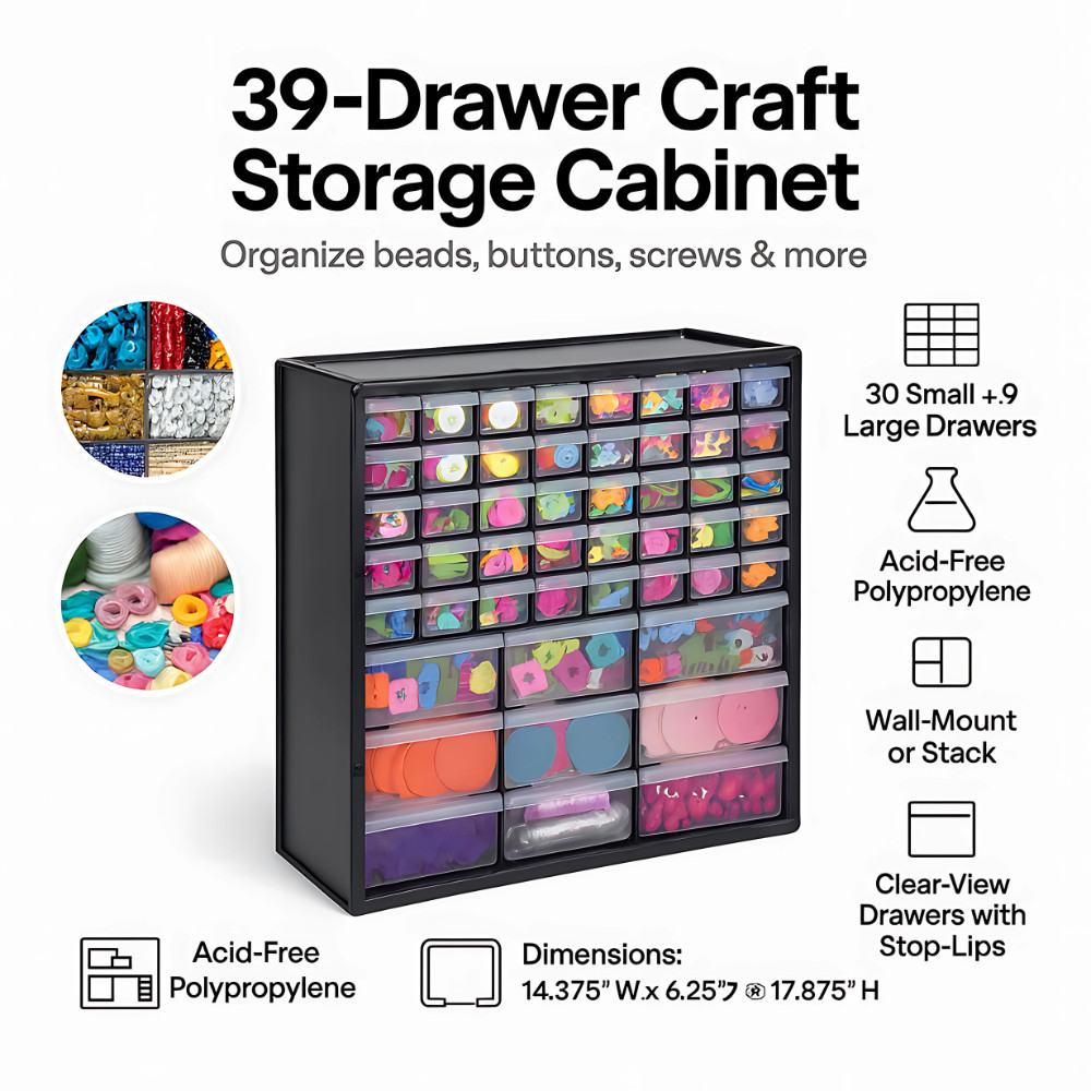 39 Drawer Craft Storage Cabinet Small Parts Hobby Organizer Bins Beads Art Suppl