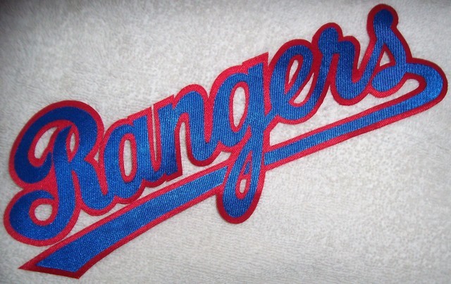 HUGE TEXAS RANGERS SCRIPT IRON-ON PATCH - 4.5" x 10.5"