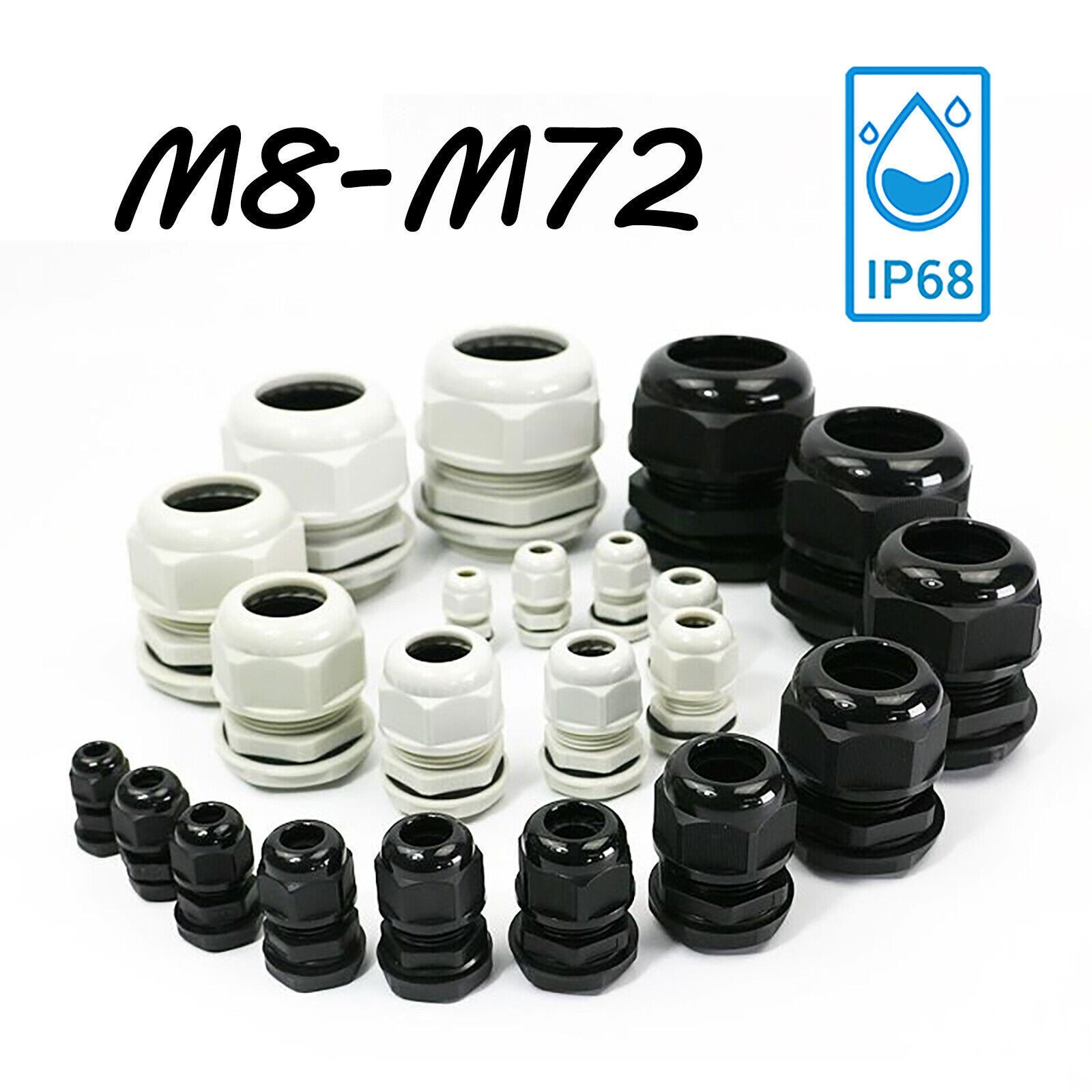 Cable Gland with Locknut IP68 Metric M8 M10 M12 M16 M18 M20 M22 -M72