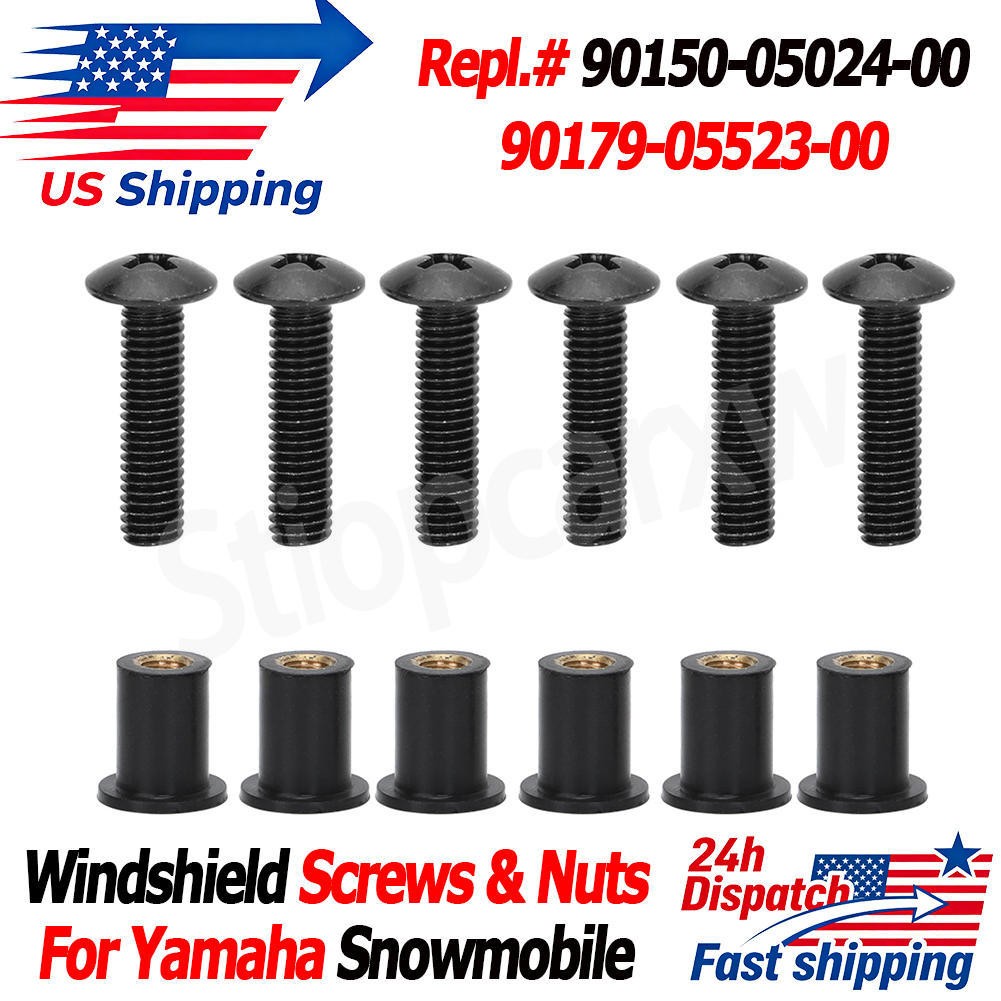 6 Set Windshield Screws Nuts For Yamaha Snowmobile 90150-05024-00,90150-05024-00