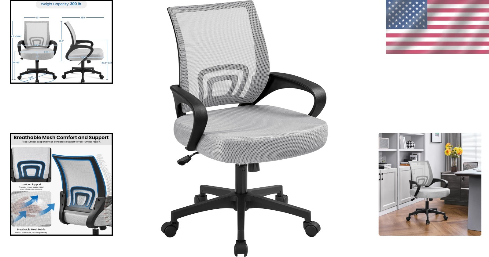 Adjustable Mid Back Computer Chair with Rolling Wheels - Supportive & Stylish