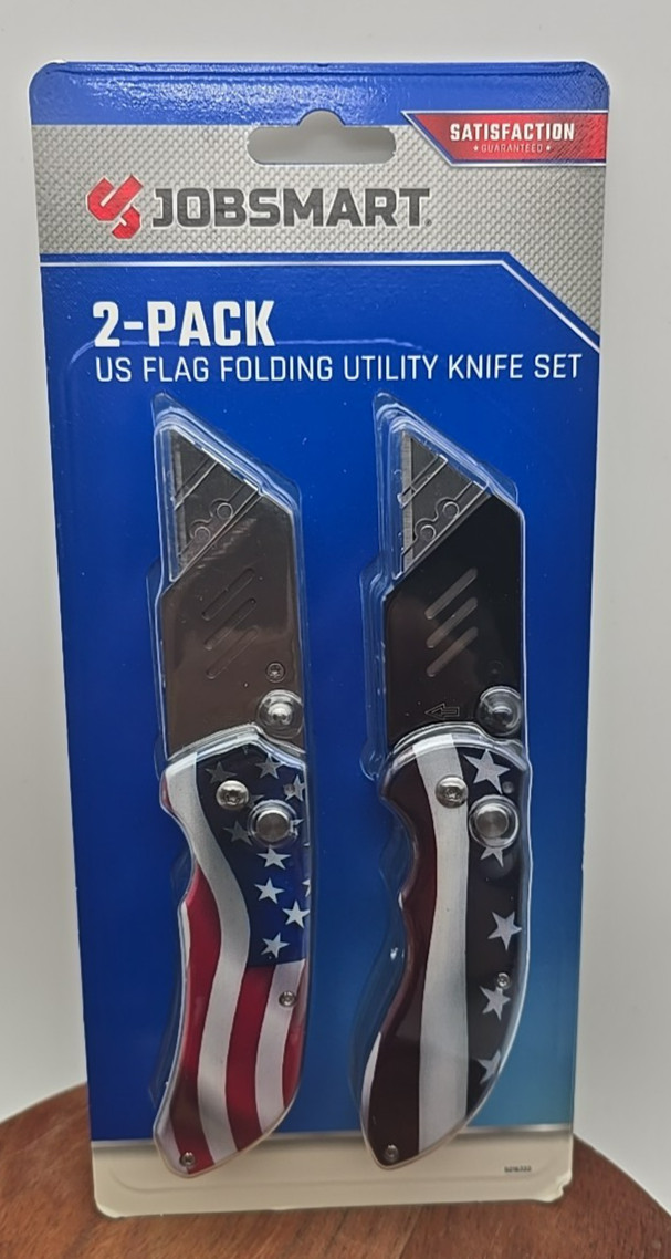 New Jobsmart Folding Utility Two Knife Set. Quick Change Blade. Patriotic.