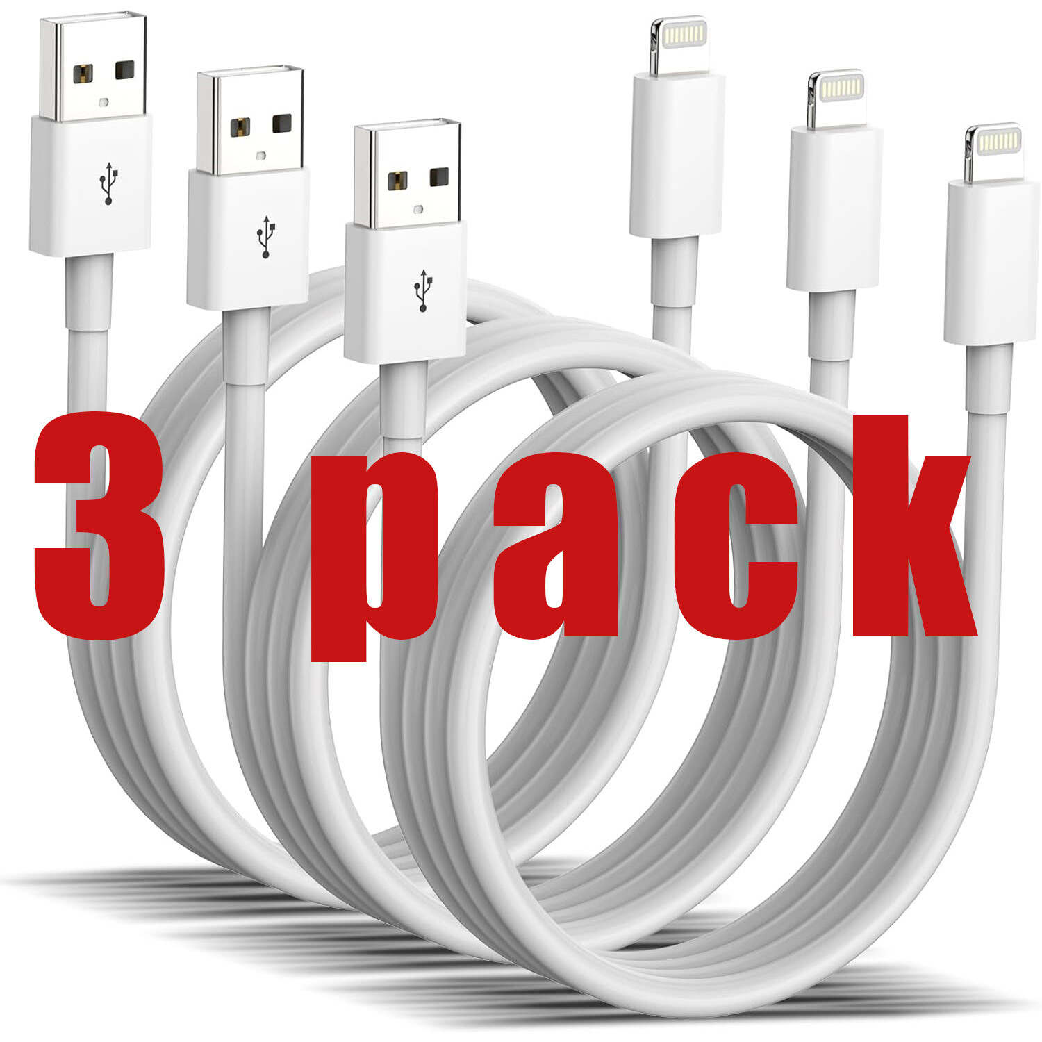 3PACK USB Data Fast Charger Cable Cord For Apple iPhone 5 6 7 8 X 11 12 13 MAX