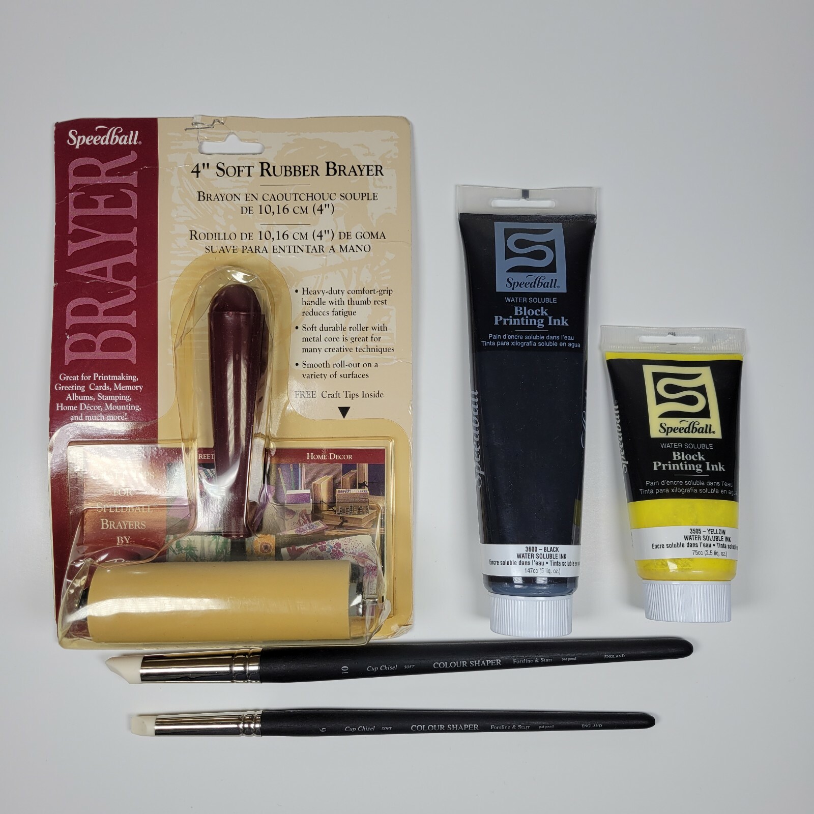 4" Soft Rubber Brayer Block Printing Speedball Duluxe Ink #1 #6 Cup chisel Lot