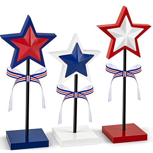 3 Pieces 4th of July Tiered Tray Decor Wood Star Set, Memorial Day Classic