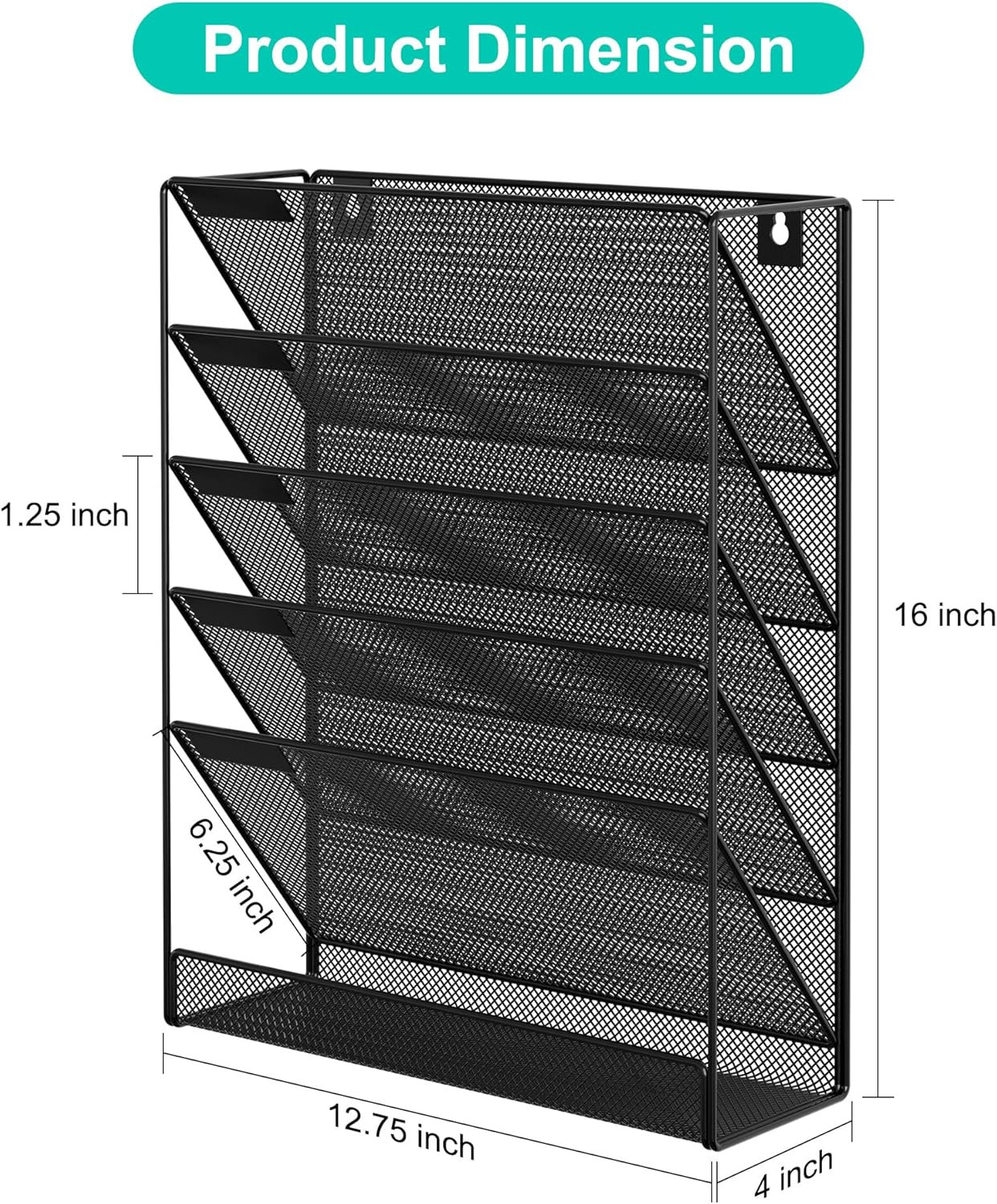 5 Tier Wall File Holder, Mesh Hanging Folder Organizer with Classify Label, Vers