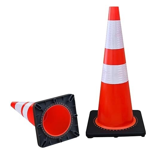 Heavy Duty 28" Safety Cones w Rubber Base for Parking Traffic Control Pack of 2
