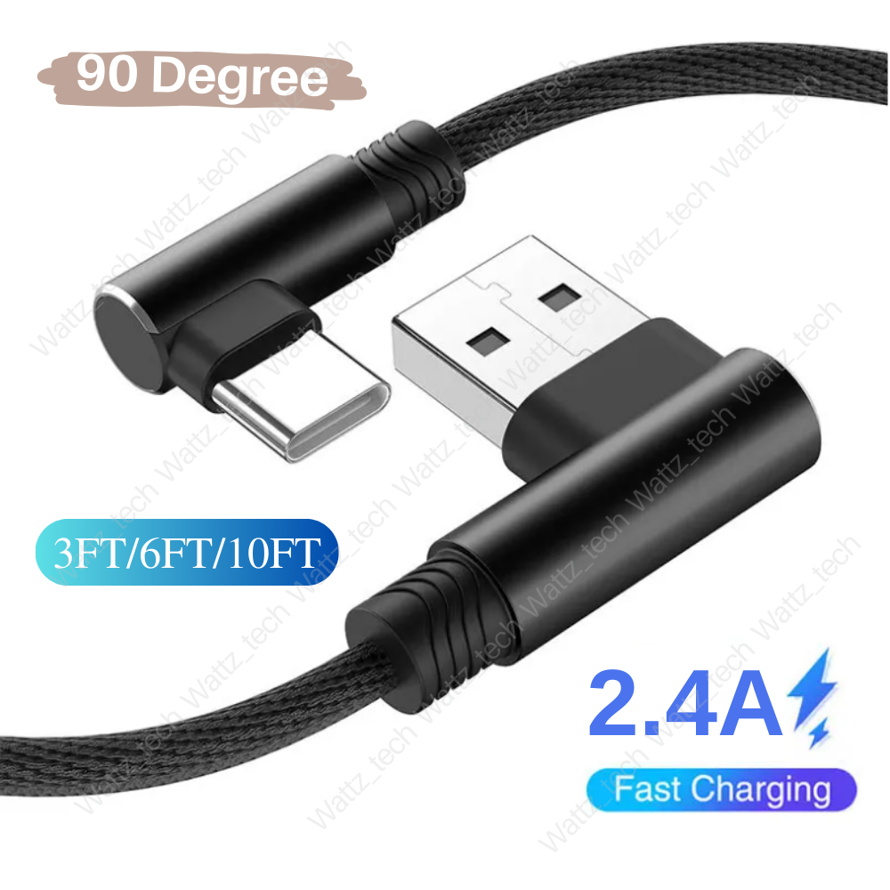 Type C 90 Degree Right Angle USB C 2.4A Fast Data Sync Charging Charger Cable