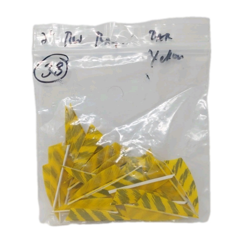 38 Count Archery Arrow Feathers 2" Right Wing: Rayzr Barred Yellow