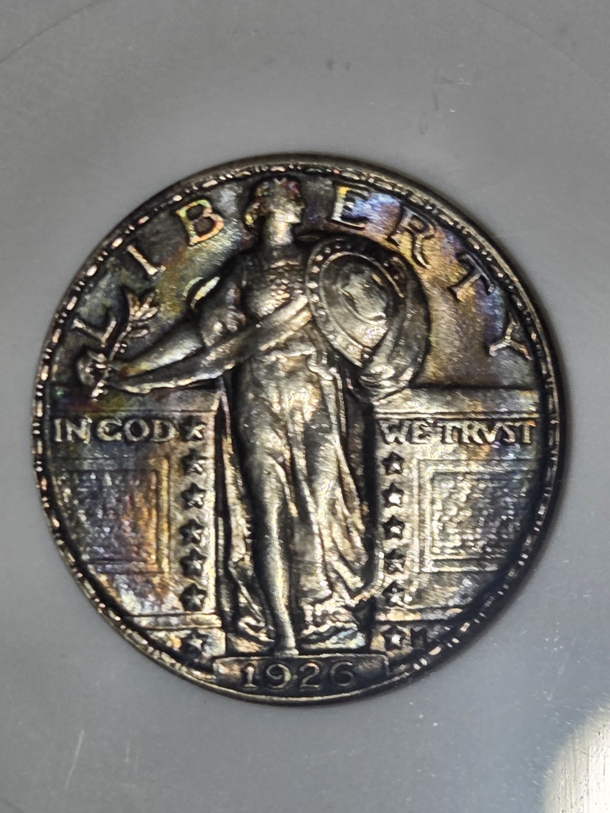 1926 25c Standing Liberty Quarter ANACS MS62 "Soapbox" Rainbow Toned #340466