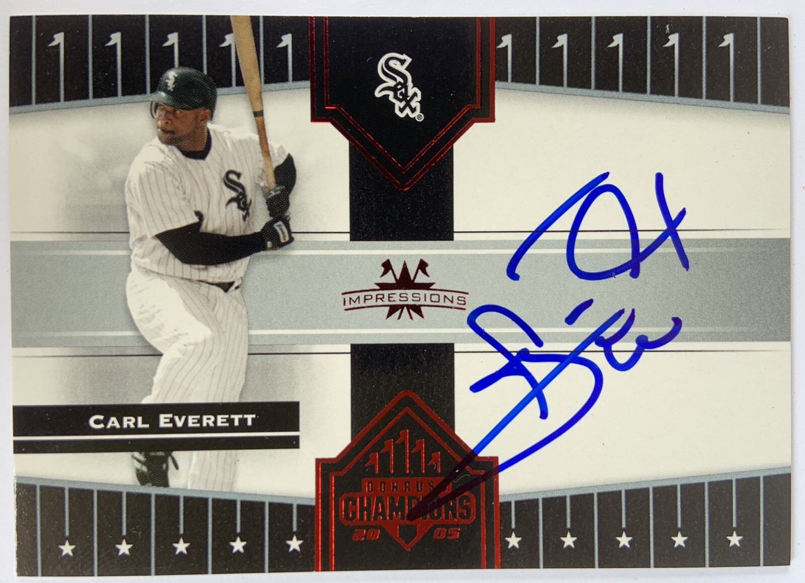 Carl Everett White Sox Signed 2005 Donruss Champions Impressions Red /250 COA
