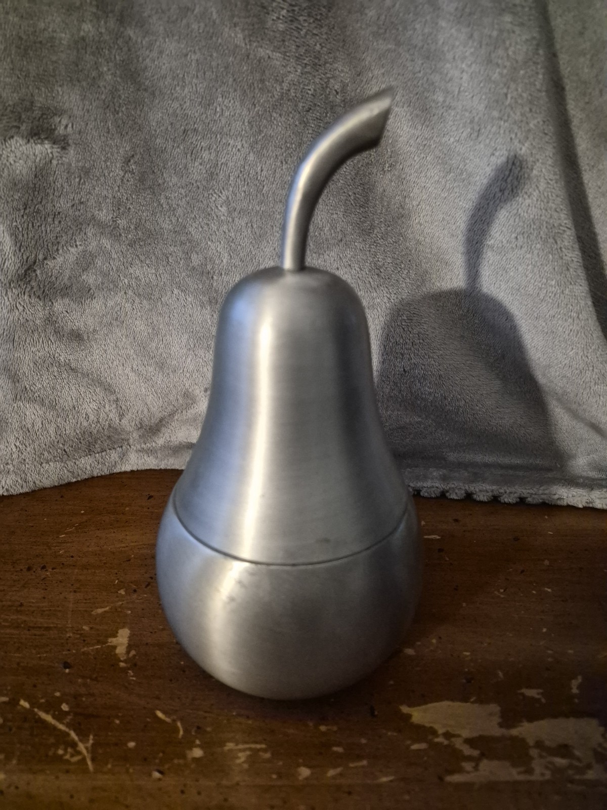 Vintage Pottery Barn Brushed Metal Pear Lidded Trinket Box Candy Dish 1980s