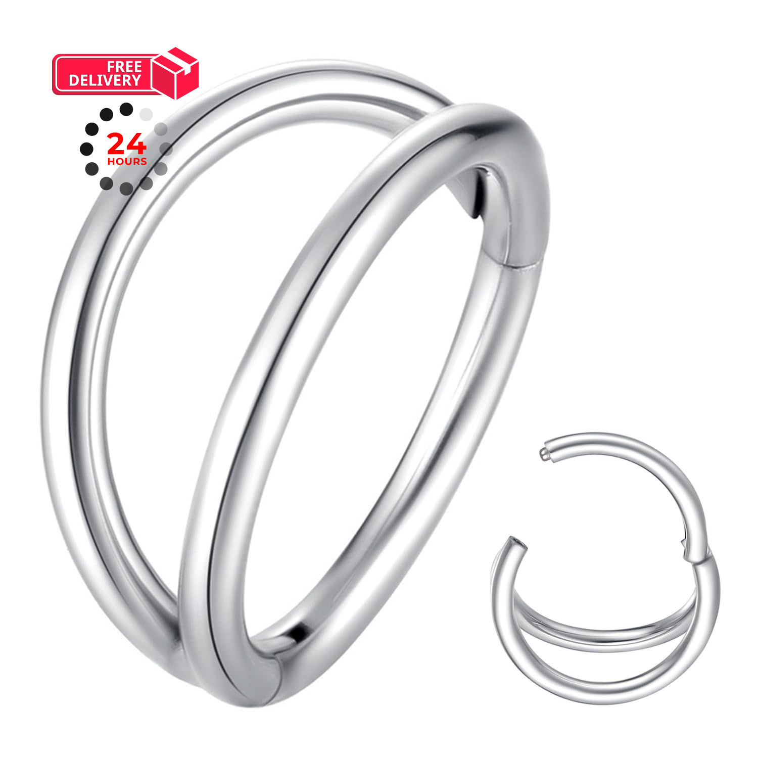 ORANGELOVE Double Hoop Nose Ring Silver 16G 10mm 1pc 16 Gauge 10mm,