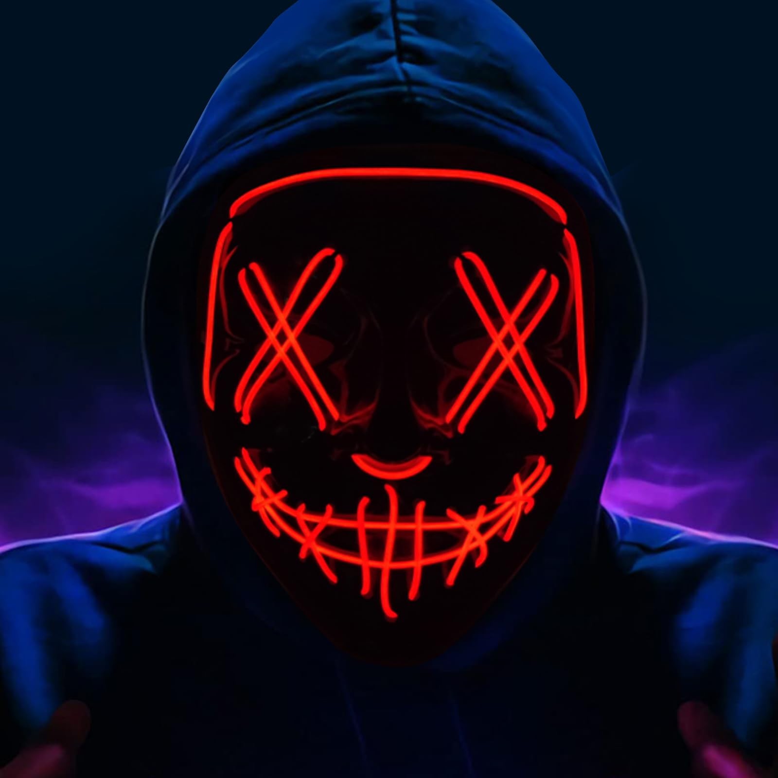 Peywot Halloween LED Light up Mask, The Purge Masks with 3 Common size, Red