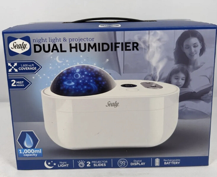 Sealy Night Light & Projector Dual Humidifier 2 Mist Modes Rechargeable Battery
