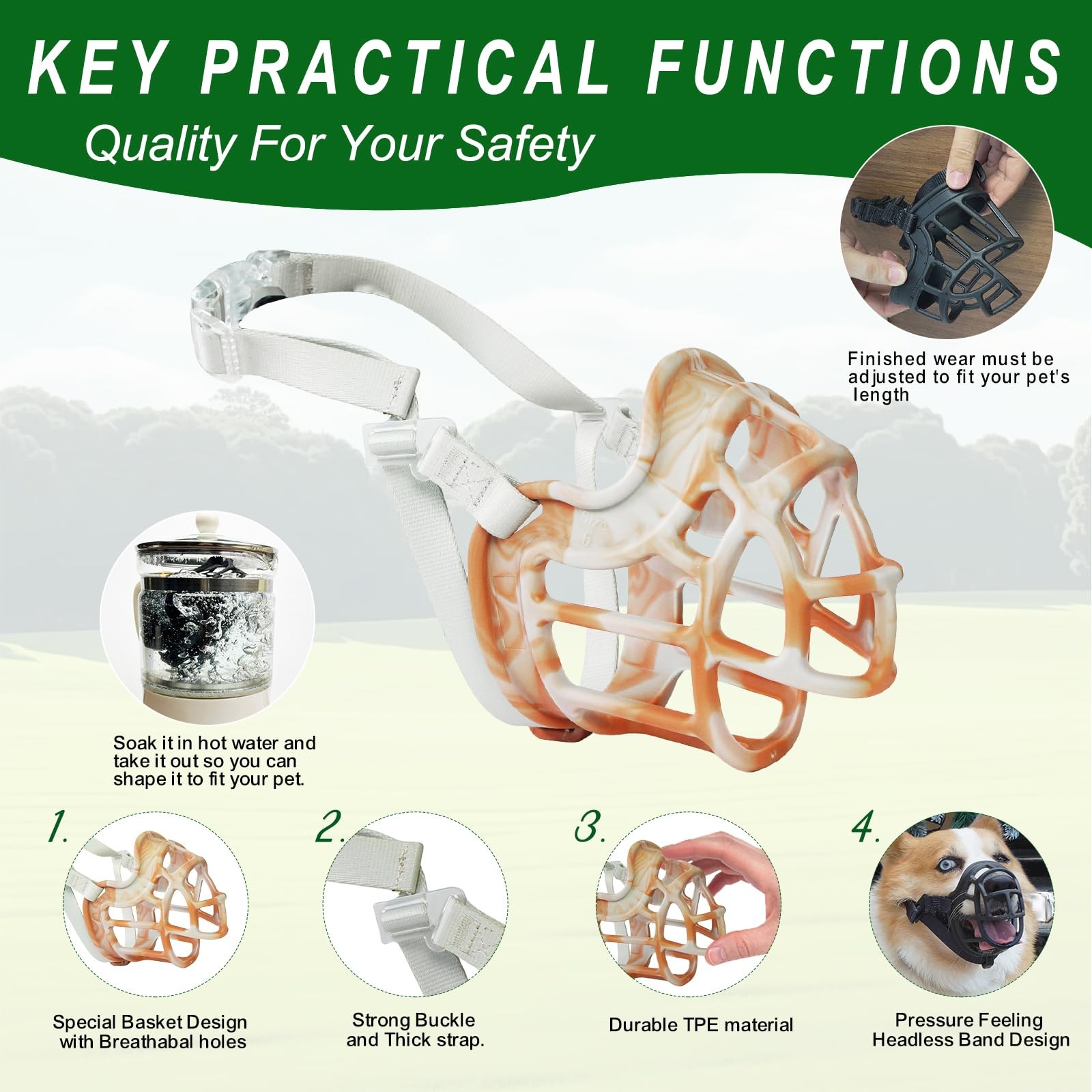 Dog Muzzle Basket Muzzle Anti Biting Chewing Sturdy Lightweight Muzzle Allows...