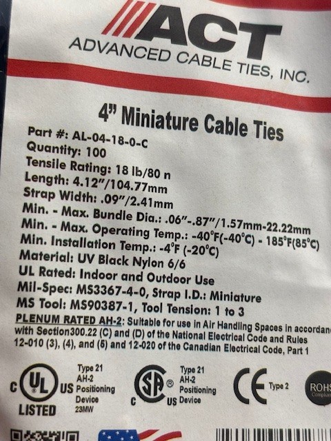 AL-04-18-0-C ADVANCED CABLE TIES 4" 18LB TENSILE BLACK 100 PACK