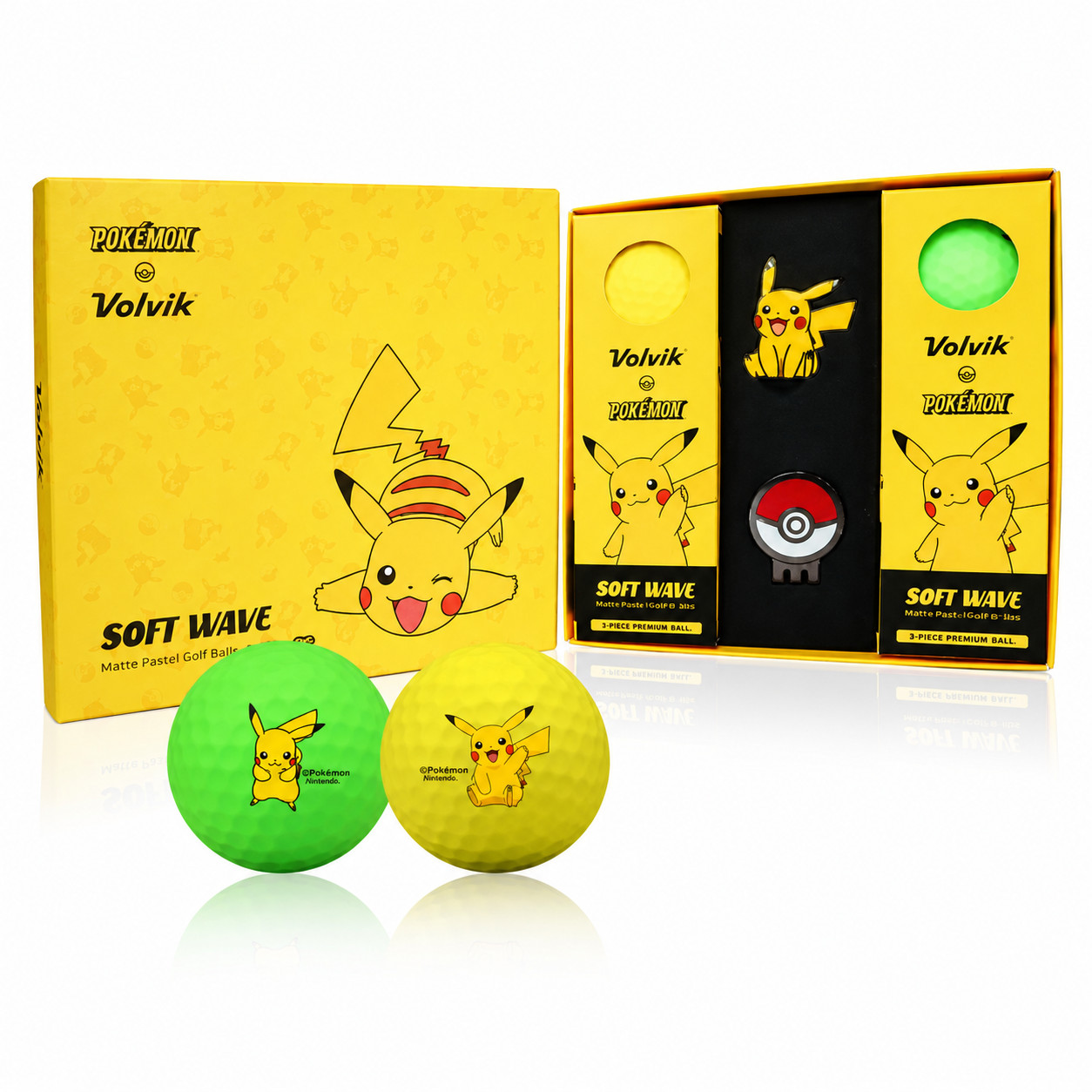 Volvik Pokemon Pikachu Vivid Golf Balls 6 Pack 3-Piece Ball Marker Gift Set