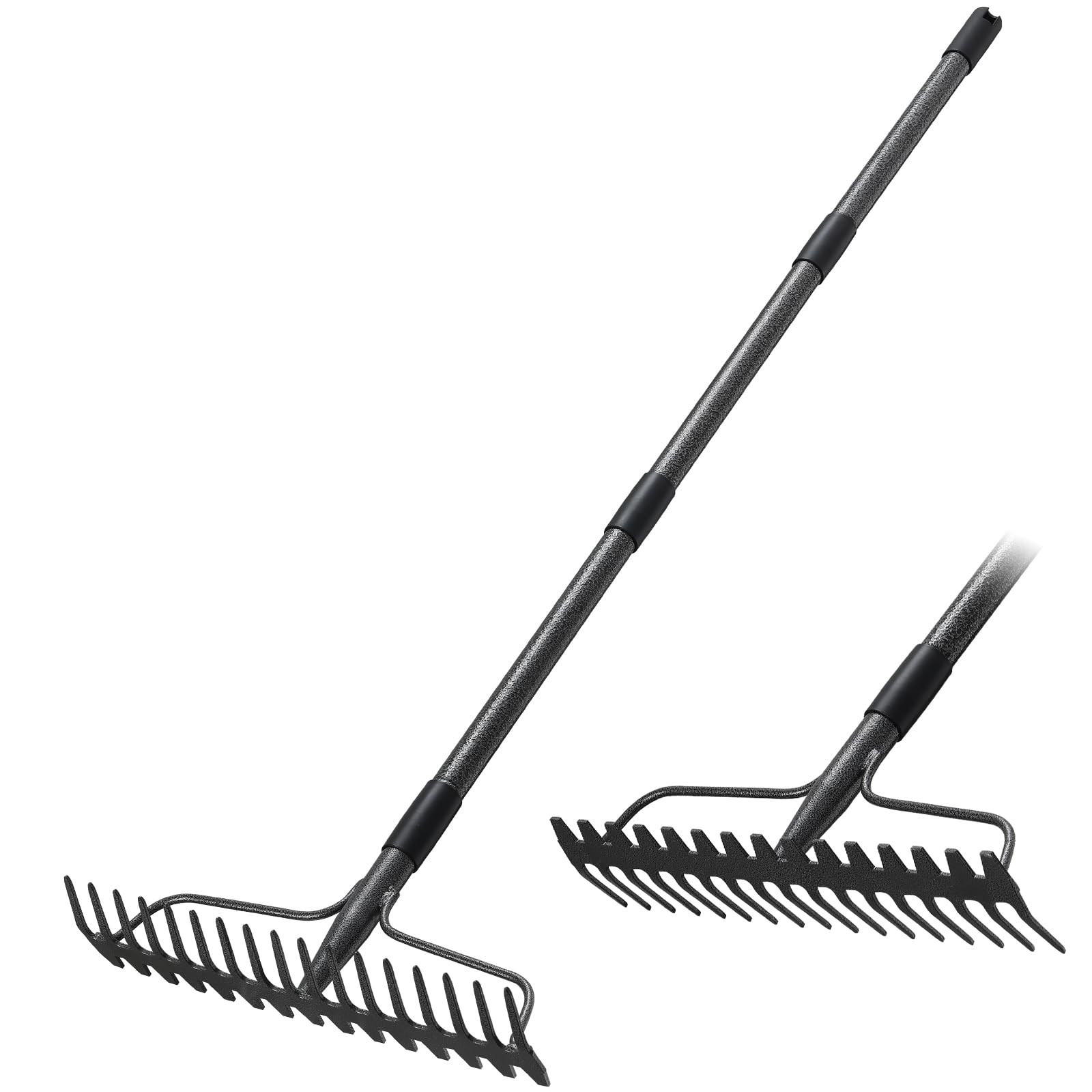 Garden Rake, 63 Inch Long Handle with 17 Tongs, Heavy Duty Metal Bow Rake for...