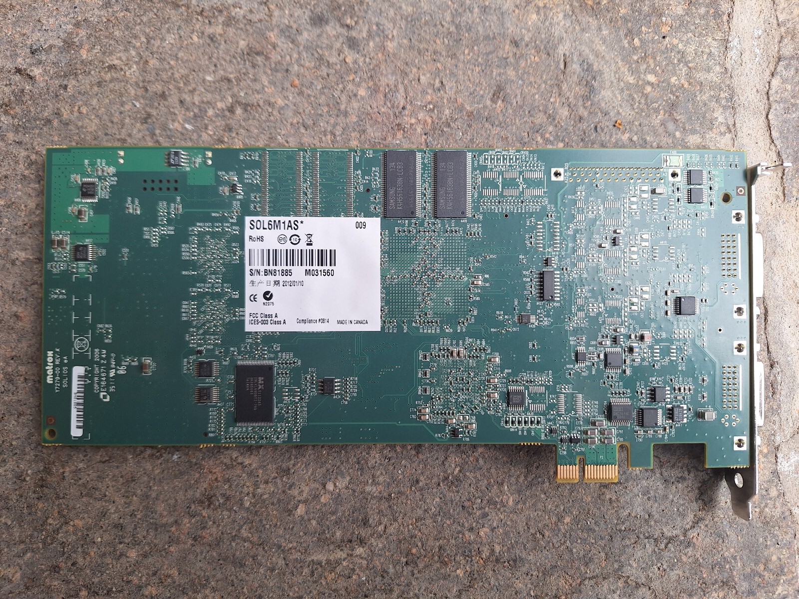 Matrox SOL 6M 1A S Solios Analog PCIe x1 Frame Grabber