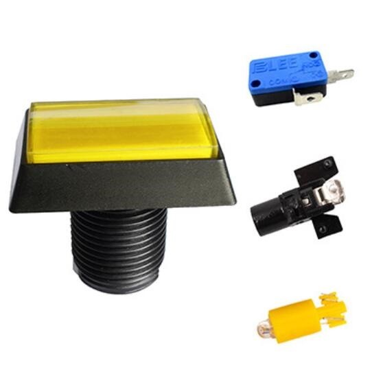Yellow Arcade Square Rectangle Buttons LED Push Illumilated W/ Microswitch B