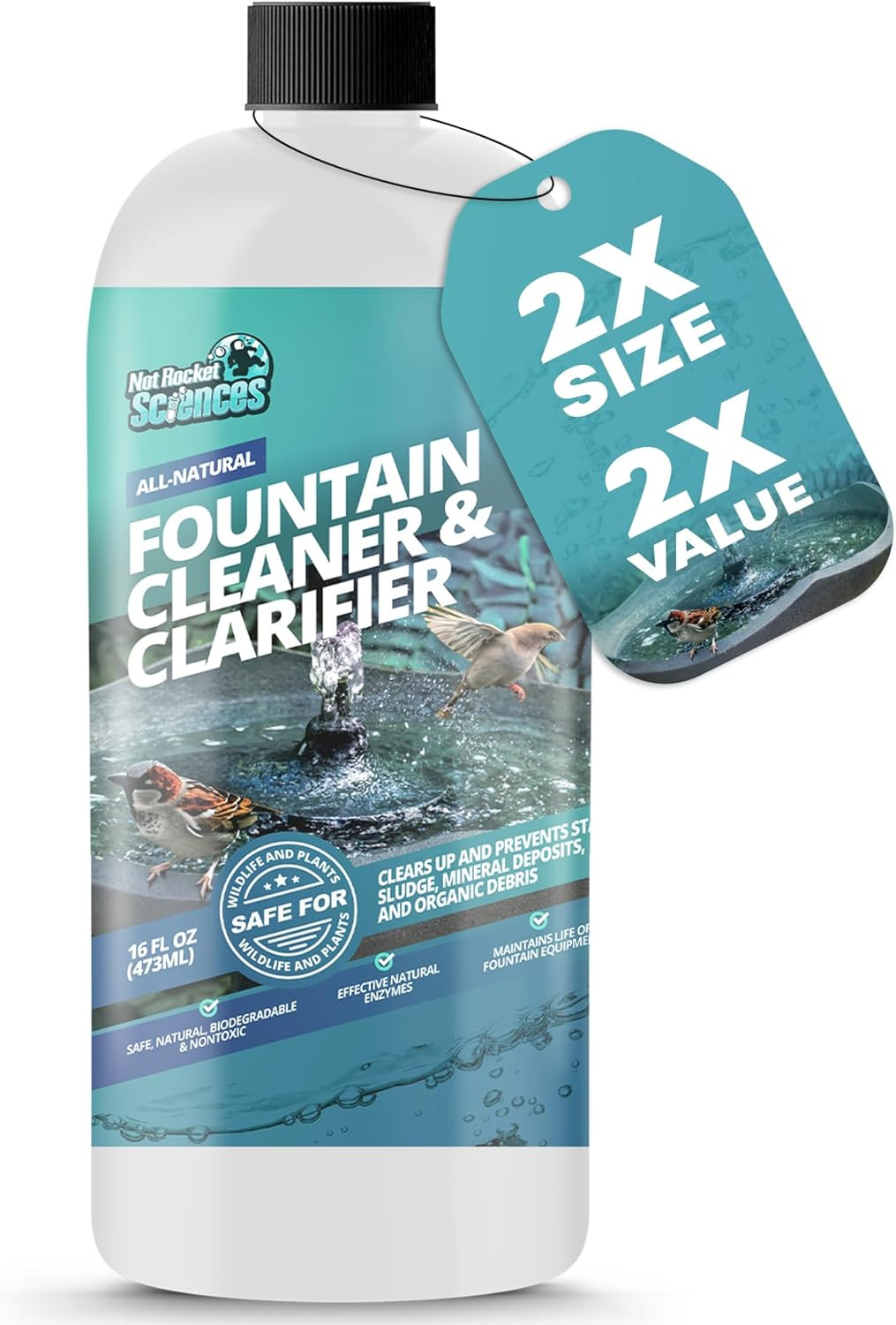 16Oz Water Fountain Cleaner - Cleans 80 Gallons of Water, Bird Bath Cleaner Safe