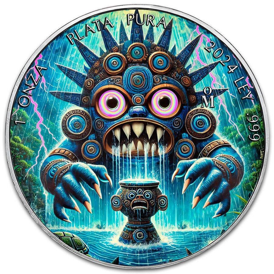 2024 1 oz Mexican Libertad Tlaloc Holographic Colorized Silver Coin