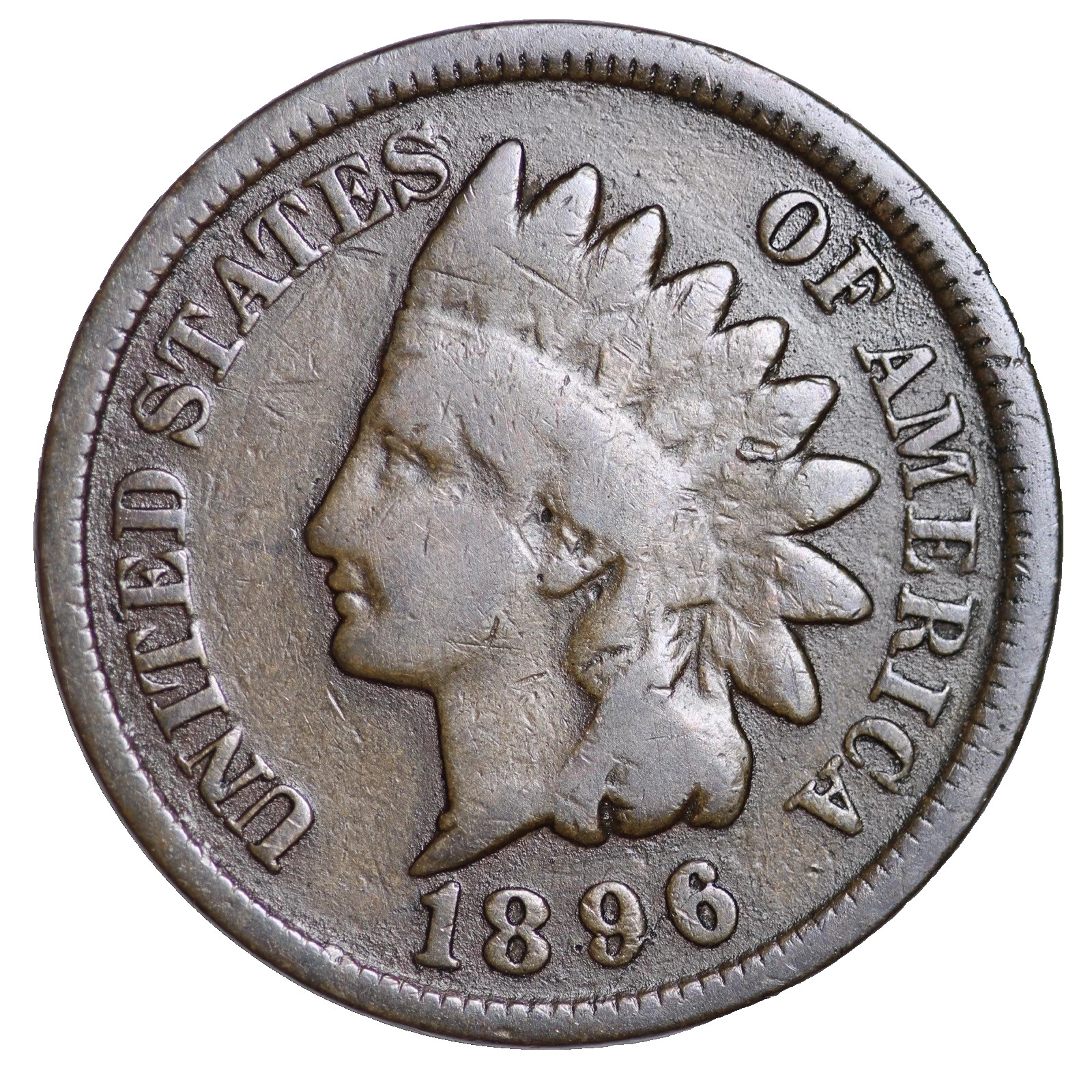 1896 Indian Head Cent Good - Very Good Condition Average Circulated Copper Penny