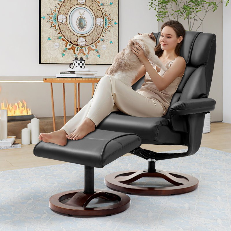 Trule Leather Swivel Recliner Chair With Ottoman Ergonomic for Living Room Home