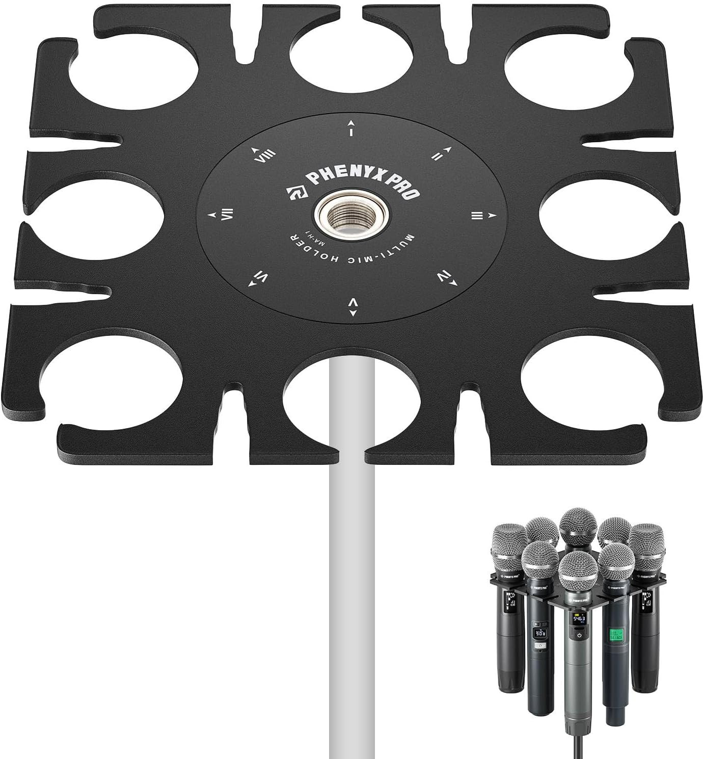MA-H1 8-Slot Multi-Microphone Holder Wired Wireless Handheld Microphone Threaded