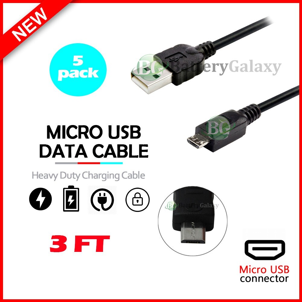 5-Pack 3 Ft Sync data charging Heavy Duty USB 2.0 A Male to Micro B Cable