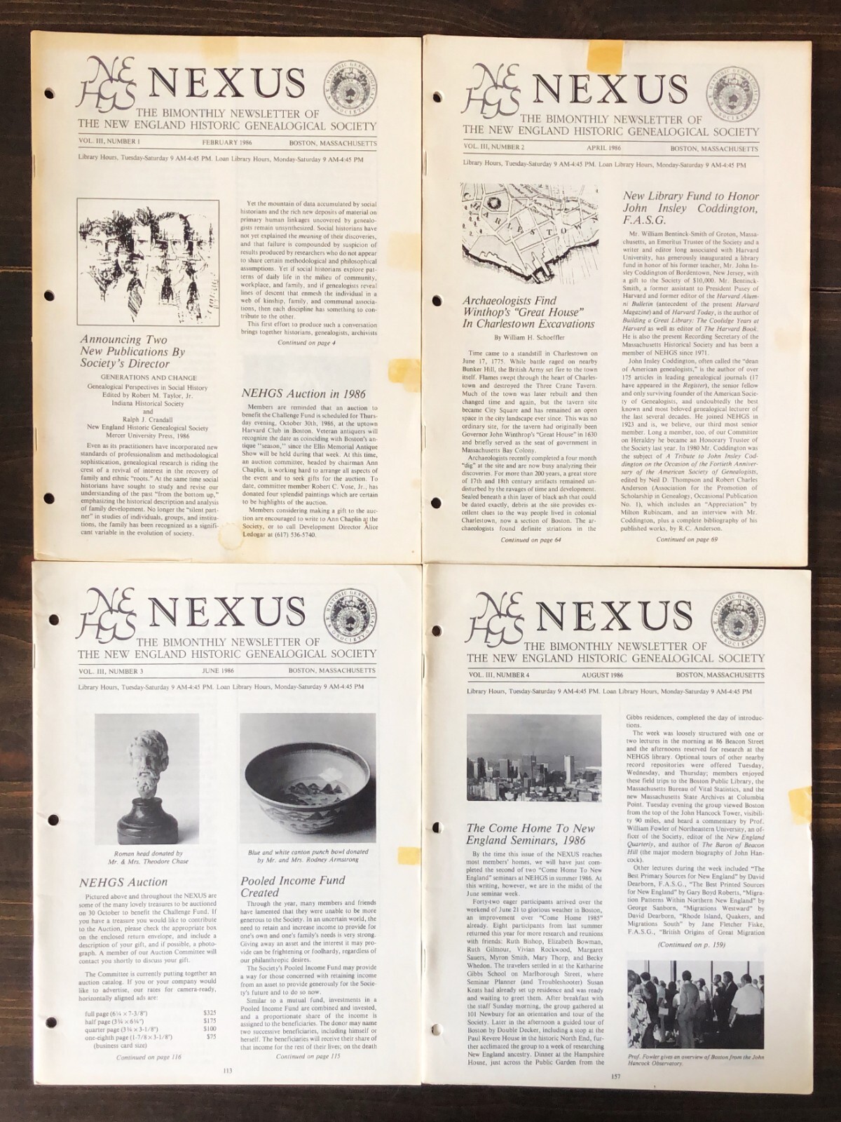 1986 NEHGS NEXUS Newsletter, Lot of 6
