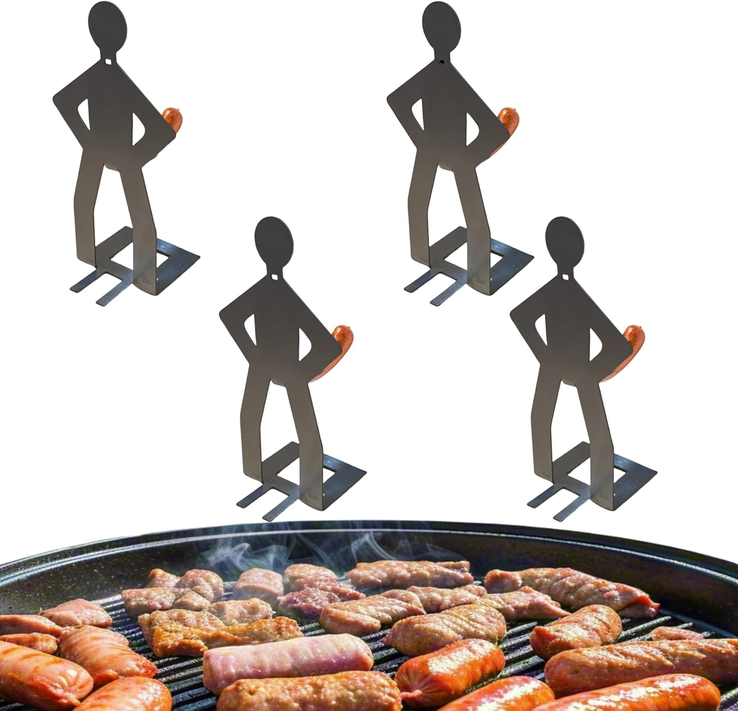4 PCS Funny BBQ Stand Man Hot Dog Holder-Reusable Stainless Steel Hotdog and Sau