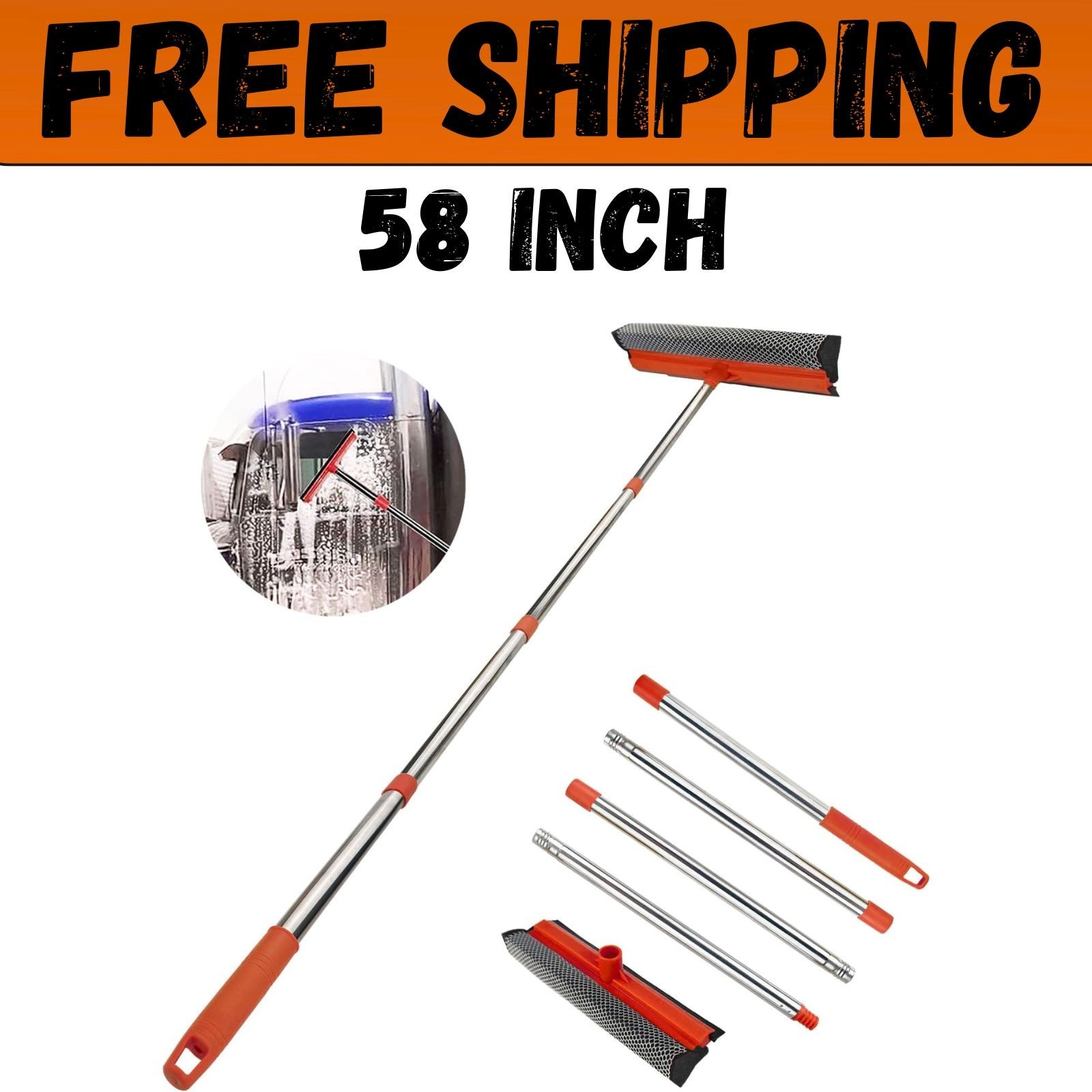 Professional Window Cleaning Kit 58 Inches Long Handle Squeegee Mop Cleaning Ne